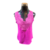 Polera Contraste Encaje Cuello V Sin mangas