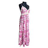 Maxi Vestido Estampado Ikat Bombay Etnico Con Detalles En Crochet