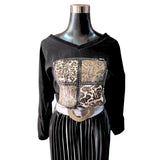 Polera Cuadros Animal Print Cuello En V Lino Algodón