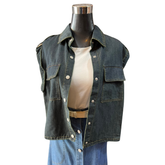 Chaqueta De Mezclilla Bomber Sin Mangas Con Broches