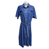 Vestido De Mezclilla Abotonado Con Lazo