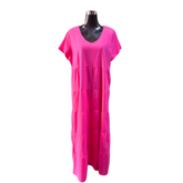 Vestido Lino Largo Cuello V 5 Vuelos Con Bolsillos