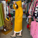 Abrigo De Lana Largo Con Gorro Tejido Nacional