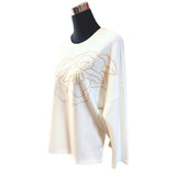 Polera Algodón Manga Larga Flor Dorada Con Perlas