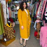 Abrigo De Lana Largo Con Gorro Tejido Nacional