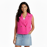 Chaqueta Ovesize Sin Mangas Corte Cruzado Con Reductor En La Cintura