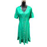 Vestido Zila Cuello V Abotonado Con Vuelo