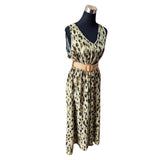 Vestido Lino Animal Print Estampado Dorado