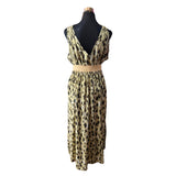 Vestido Lino Animal Print Estampado Dorado