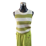 Sweater Sin Mangas Acanalado Con Lineas Bicolor