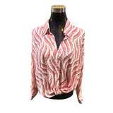 Blusa Camisera Estampada Oversize Lino Efecto Nudo