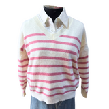 Sweater Lía A Rayas Blonda Cuello V