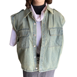 Chaqueta De Mezclilla Bomber Sin Mangas Con Broches