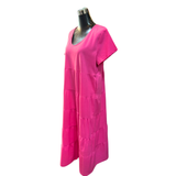 Vestido Lino Largo Cuello V 5 Vuelos Con Bolsillos