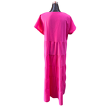 Vestido Lino Largo Cuello V 5 Vuelos Con Bolsillos