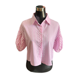 Blusa Abotonada Con Líneas Manga Globo