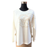 Polera Algodón Manga Larga Flor Dorada Con Perlas