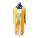 Conjunto Lino Vestido Estampado Hojas + Tapado