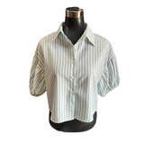 Blusa Abotonada Con Líneas Manga Globo