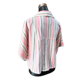 Blusa Lino Abotonada Rayada Con Cinto Manga Ancha