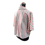 Blusa Lino Abotonada Rayada Con Cinto Manga Ancha