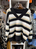 Sweater Lana Angora Cuello V Rayado